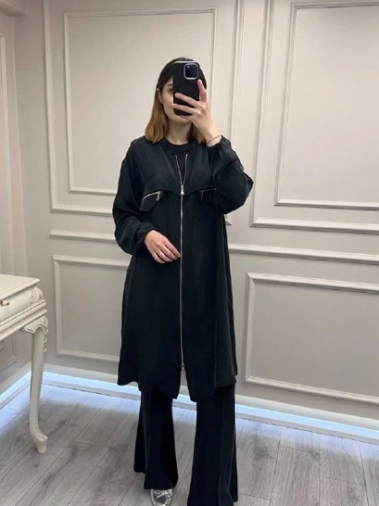 Misswhence 39310 Siyah Önü Fermuarlı Gömlek