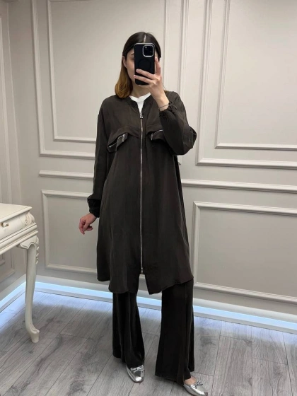 Misswhence 39310 Kahve Önü Fermuarlı Gömlek