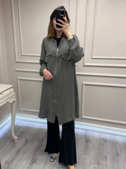 Misswhence 39310 Gri Önü Fermuarlı Gömlek