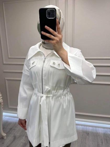 Nuss Triko 26Y6040 Ekru Taş Detaylı Kap