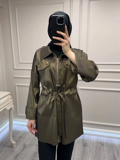 Nuss Triko 26Y6040 Haki Taş Detaylı Kap