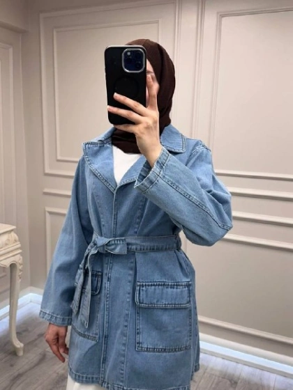 Magazin 7507 Açık Mavi Ara Boy Trenç