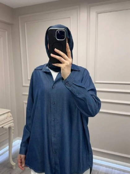 Magazin 7351 Koyu Mavi Tensel Gömlek