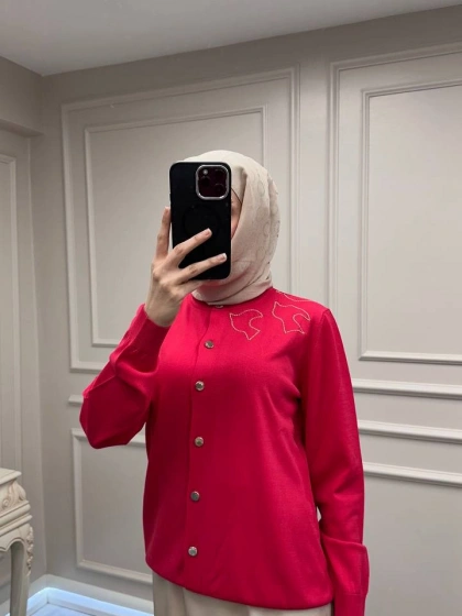 Ghisa 3620H3290 Kırmızı İşleme Detaylı Hırka