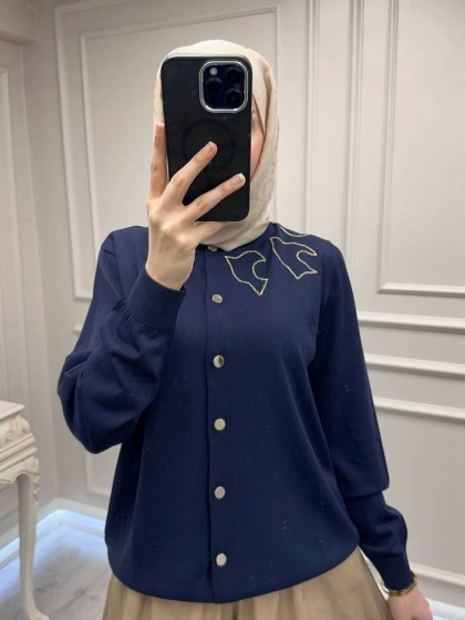 Ghisa 3620H3290 Lacivert İşleme Detaylı Hırka