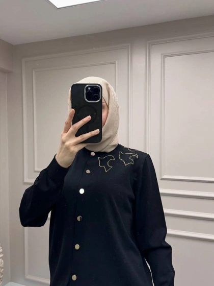 Ghisa 3620H3290 Siyah İşleme Detaylı Hırka