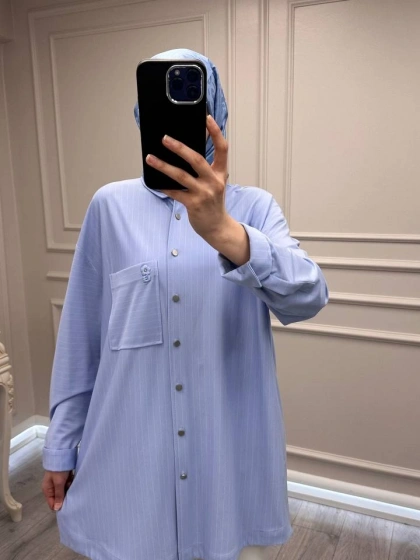 Ghisa 3610T4299 Mavi Çizgi ve Cep Detaylı Tunik