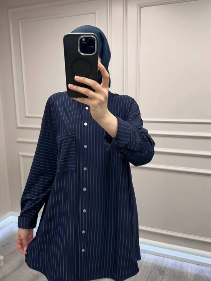 Ghisa 3610T4299 Lacivert Çizgi ve Cep Detaylı Tunik