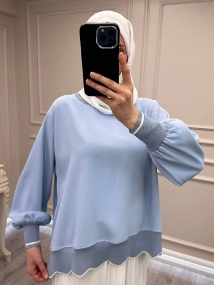 Ghisa 3630T4304 Mavi Ribana Detaylı Tunik