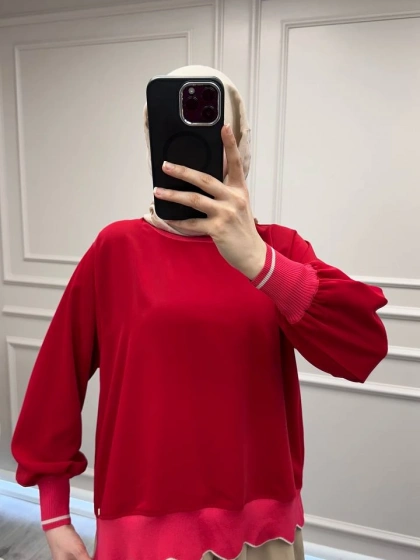 Ghisa 3630T4304 Kırmızı Ribana Detaylı Tunik