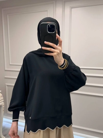 Ghisa 3630T4304 Siyah Ribana Detaylı Tunik