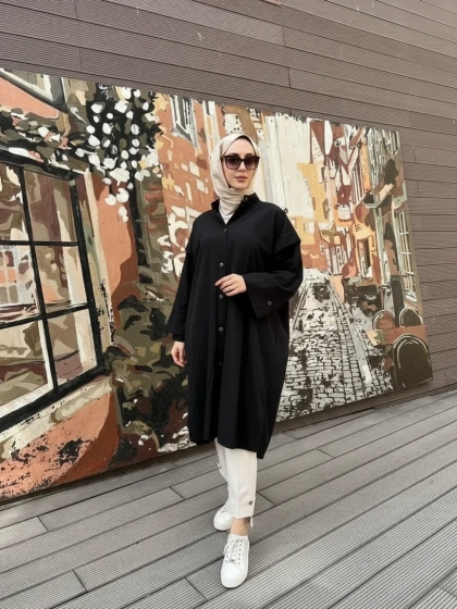 Trenç 3644 Siyah Baskı ve Taş İşleme Detaylı Kap