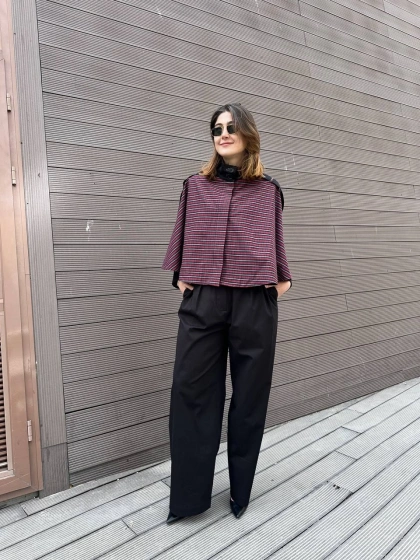 Trenç 3718 Siyah Ekose Desen Bolero