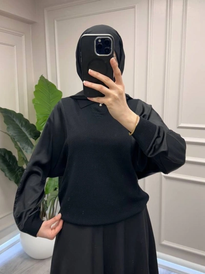 Ghisa 3651T4414 Siyah Kolları Saten Detaylı Tunik