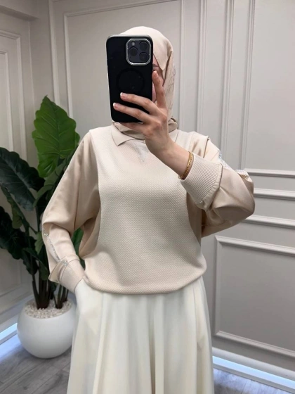 Ghisa 3651T4414 Taş Kolları Saten Detaylı Tunik