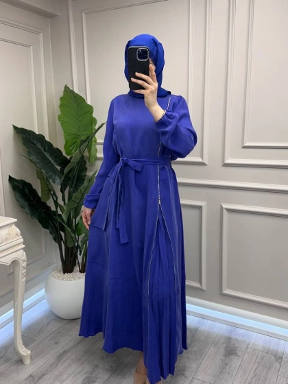 Misswhence 39809 Saks Fermuar Detaylı Elbise