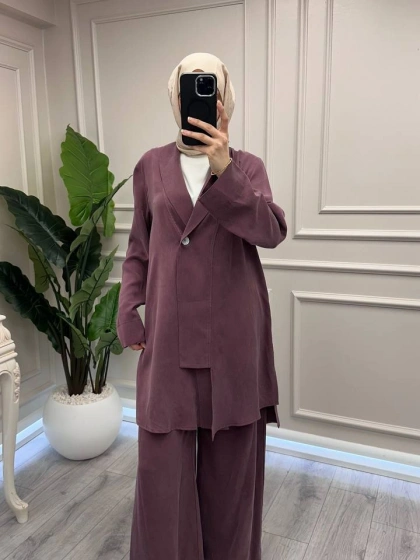 Trenç 3742 Bordo Önü Düğmeli Kap Pantolon Takım