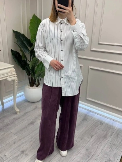 Venöve 26SSGOM0001 Çizgili Elsi Gömlek