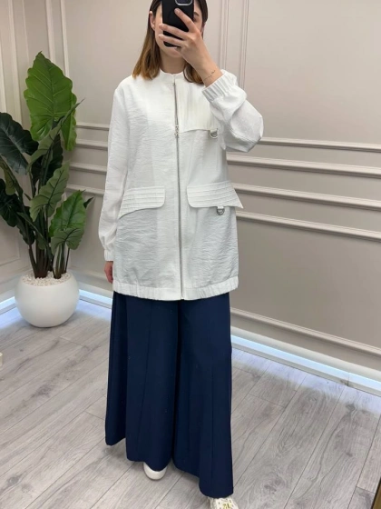 Nuss Triko 26Y6041 Beyaz Nervür Detaylı Kap