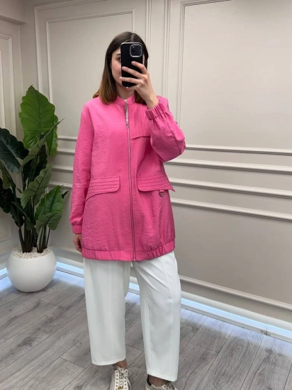 Nuss Triko 26Y6041 Pembe Nervür Detaylı Kap