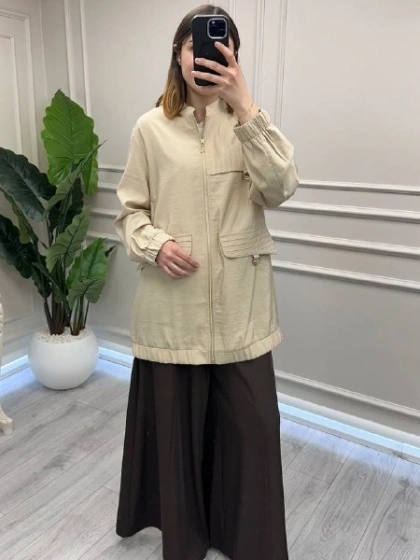 Nuss Triko 26Y6041 Bej Nervür Detaylı Kap