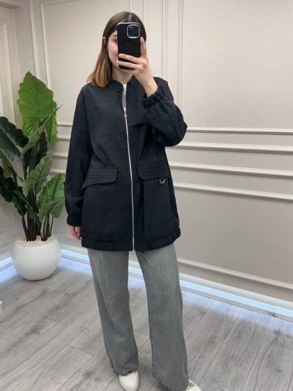 Nuss Triko 26Y6041 Siyah Nervür Detaylı Kap