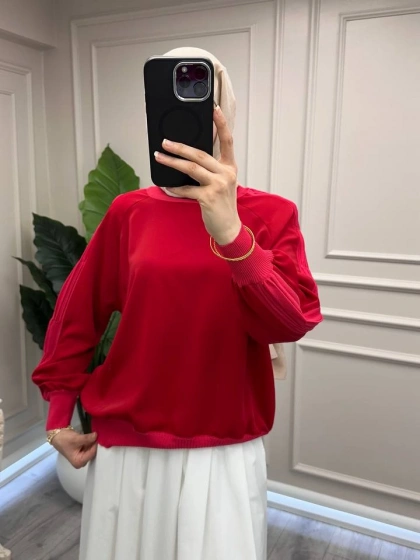 Ghisa 3630T4305 Kırmızı Kol Kısmı Detaylı Tunik