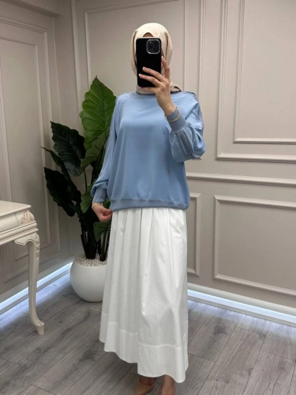 Ghisa 3630T4305 Mavi Kol Kısmı Detaylı Tunik