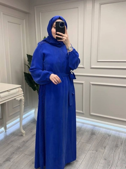 Misswhence 39833 Mavi Nervür Detaylı Elbise