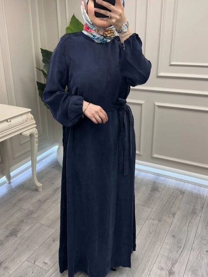 Misswhence 39833 Lacivert Nervür Detaylı Elbise