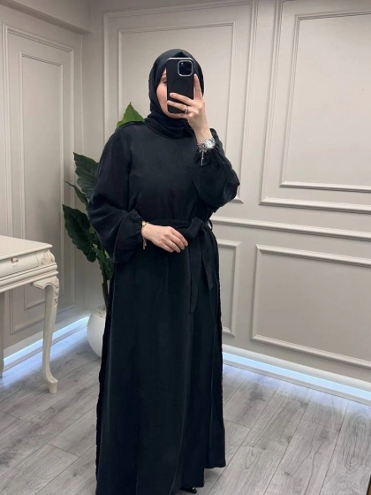 Misswhence 39833 Siyah Nervür Detaylı Elbise