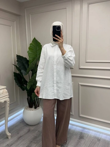 Wennora 1041 Beyaz Keten Gömlek