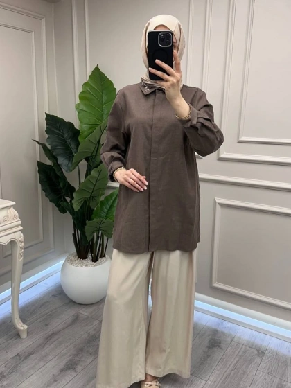 Wennora 1041 Kahve Keten Gömlek