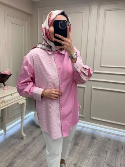 Ghisa 3610G4311 Pembe Arkası Detaylı Gömlek