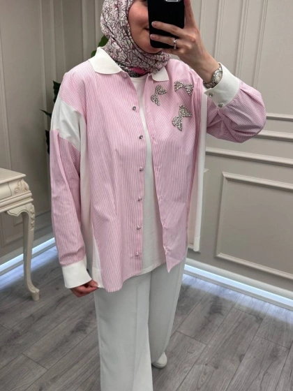 Ghisa 3610T4327 Pembe Yakası Taş Detaylı Tunik