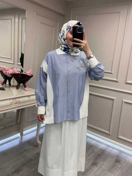 Ghisa 3610T4327 Lacivert Yakası Taş Detaylı Tunik