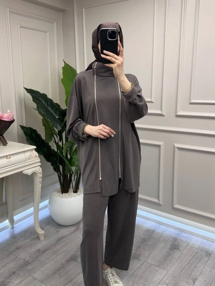 Ghisa 3610T9241 Açık Kahve Fermuar Detaylı İkili Takım