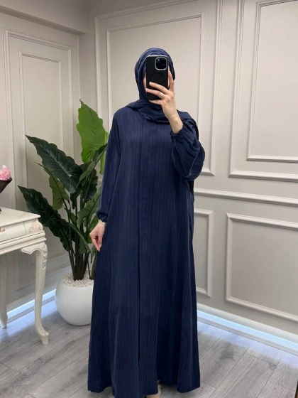 Misswhence 39514 Lacivert Çizgi Detaylı Şallı Ferace