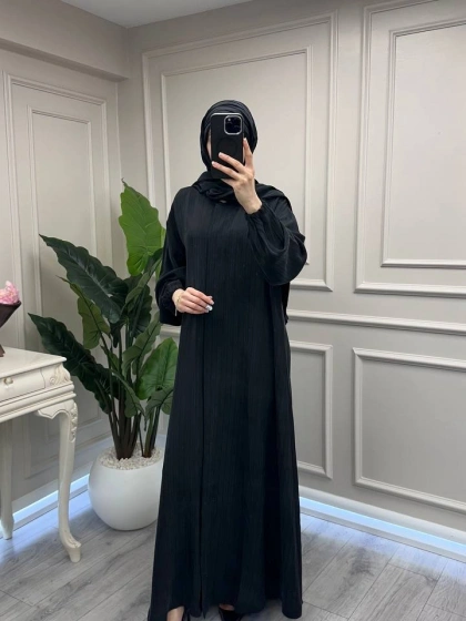 Misswhence 39514 Siyah Çizgi Detaylı Şallı Ferace