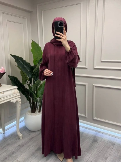 Misswhence 39514 Bordo Çizgi Detaylı Şallı Ferace