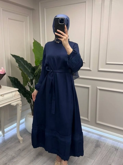 Misswhence 39836 Lacivert Dantel Detaylı Elbise