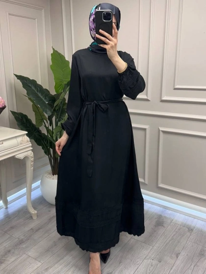 Misswhence 39836 Siyah Dantel Detaylı Elbise