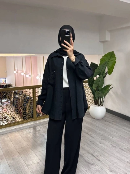 Ceremony 26Y196 Siyah Cebi Taş Detaylı Gömlek