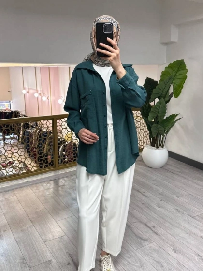 Ceremony 26Y196 Zümrüt Cebi Taş Detaylı Gömlek