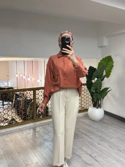 Ceremony 26Y196 Kiremit Cebi Taş Detaylı Gömlek