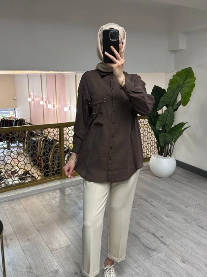 Ceremony 26Y196 Kahverengi Cebi Taş Detaylı Gömlek