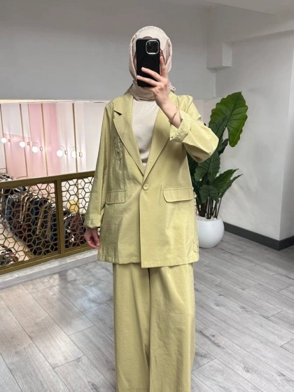 Ceremony 26Y835 Sarı Cebi Taş İşlemeli İkili Takım