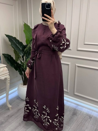 Nuss Triko 26Y2053 Bordo Nakış İşleme Detaylı Elbise