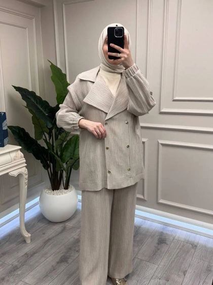 Nuss Triko 26Y1091 Taş Ceketli Takım