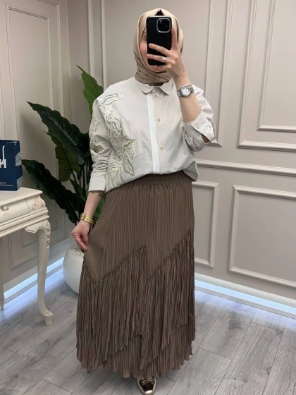 Yusuf Özdemir 26Y1634 Latte Kat Kat Şifon Etek